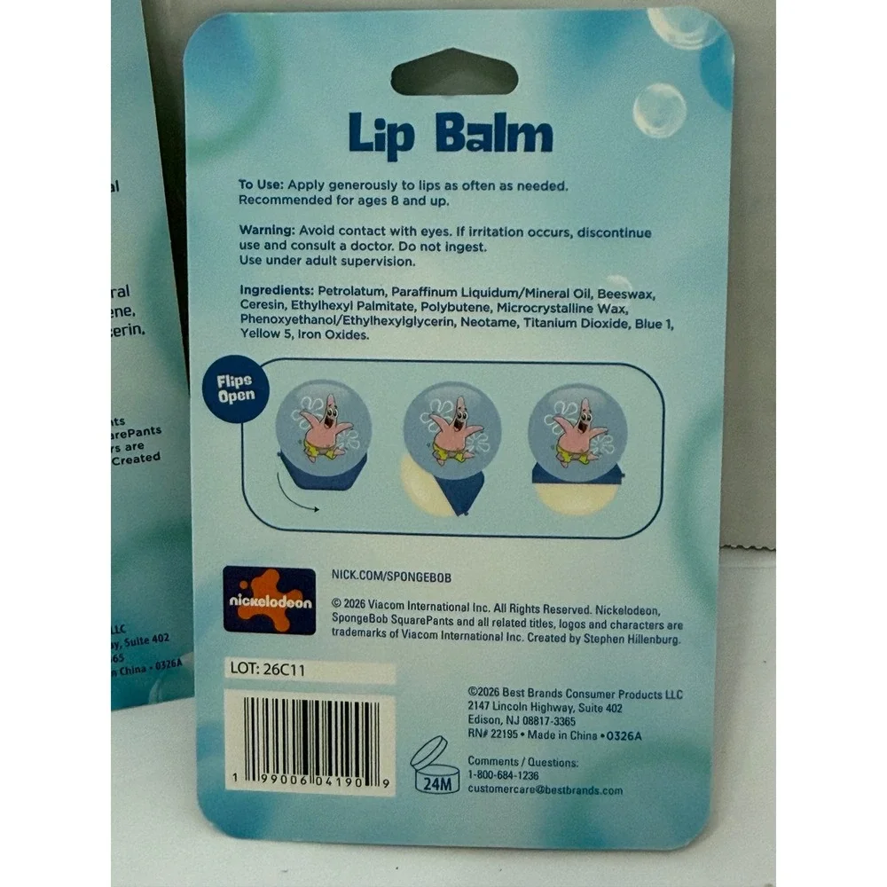Nickelodeon SpongeBob SquarePants Lip Balm Set 2pk Tubes & Patrick Star New